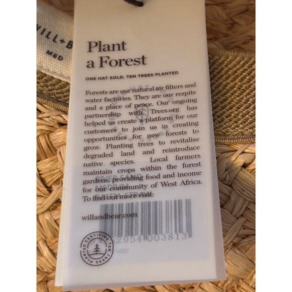 Will + Bear Uni-Sex River Sand Raffia Straw Hat Medium Sustainable Boho Sun Hat - Picture 9 of 9